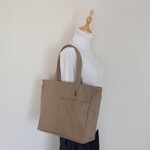 *新色*【ポケットいっぱい*デイリートートL】サンドベージュ*ヴィンテージ加工8号帆布*