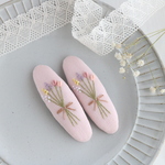 3・4月春限定　花束刺繍パッチンピン　さくらミルク色　7cm大きめサイズ