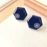 美濃焼き　瑠璃紺　六角形　ピアス／イヤリング