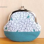 猫いっぱい柄ツートンがま口財布（ブルー）