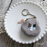 がま口キーホルダー*刺繍ネコ×三毛猫