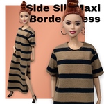 Barbie//バービー オーバーサイズサイドスリット太ボーダー柄マキシTシャツワンピース