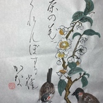 茶の花に雀