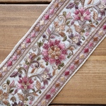 【1mカット済み】シルク　刺繍リボン【ホワイト】インド刺繍リボン