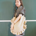 【1点限定販売】Anone『sleep』 日本製リネンコットン ビッグフリル2wayバッグ / イエロー