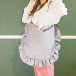 ★500円OFF★Anone『sleep』 日本製リネンコットン ビッグフリル2wayバッグ / ネイビー