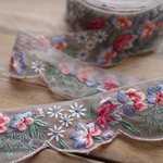 1mカット済み【インド刺繍リボン】チュール　刺繍　リボン   りぼん【ブルー】　