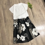 YUWA×鎌倉スワニー リネン ナチュラルかわいく 北欧風 お花 の パッチスカート