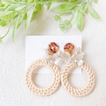 brown marble×ラタン ピアス/イヤリング