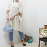 **aya様ご予約品**2639おしゃれな衿フリルのリネンワンピース　きなり