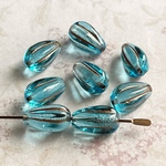 【13x8㍉ 8個】 メロンドロップビーズ＊turquoise blue & pink gold＊チェコビーズ＊しずく＊czech＊drop＊
