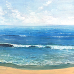 油絵　原画　オリジナル　「 コバルトブルーの海と空」        送料無料