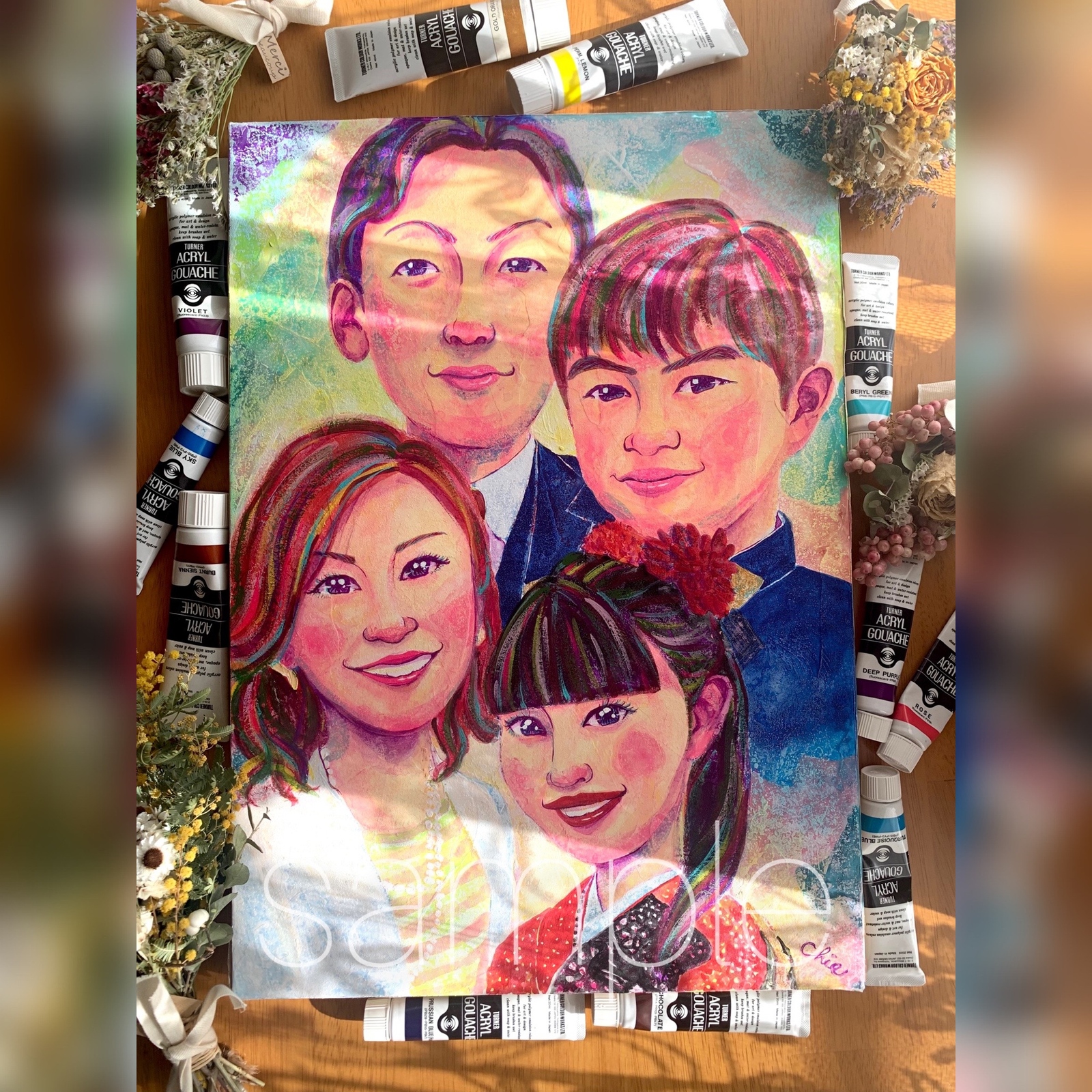 似顔絵【ファミリー・記念日プレゼント・お祝い・結婚祝い・退職祝い・結婚記念日・ウェルカムボード　おしゃれ】オーダーメイド