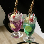 ミニチュア 昭和レトロ喫茶店　メロンとグレープのクリームソーダ ピアス or イヤリング
