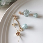 紫陽花のティーポットピアス/イヤリング　紫陽花のしずく　ブルーグリーン