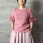 6周年SALE 小柄S】■１枚で着映えする！ 大人可愛いダブルフリルTシャツ： ピンク KMC-501 383742