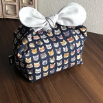 リボン結びのランチbag☆保冷保温ランチbag☆猫ちゃん柄☆【ネイビー】