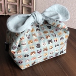 リボン結びのランチbag☆保冷保温ランチbag☆猫ちゃん柄☆【くすみグリーン】