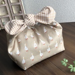 【再販】リボン結びのランチbag☆保冷保温ランチbag☆アヒル柄☆【ベージュ】