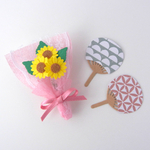 ミニチュア　ひまわりの花束とうちわ2本set