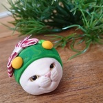 あおむし猫 オブジェ 置物