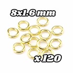 【A177】 送料無料 [約120個] 丸カン 【GD】 8×1.6mm 太軸