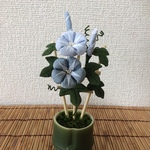 ちりめん細工:朝顔の飾り(水色系)