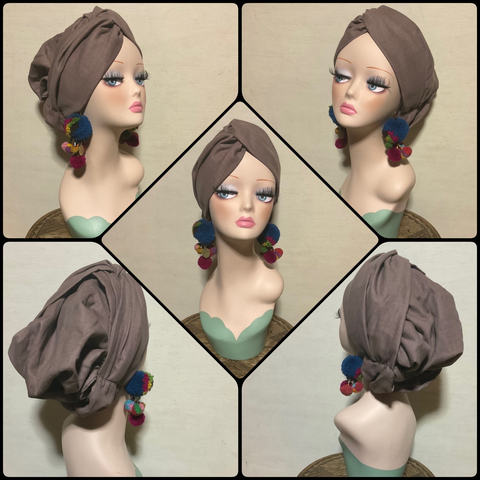 新作　春夏秋冬通年素材　モカブラウン　ダブルガーゼ　シングルクロス　帽子　ヘアターバン ヘアバンド　　帽子