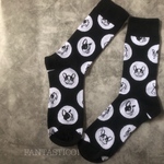 モノトーンドット犬柄メンズ靴下❤️白黒水玉模様フレンチブルドッグ ペット スケーターソックス ポップアート グラフィック