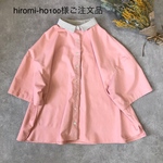 hiromi-ho100様ご注文品柔らか*コットンリネン*小さな襟のベーシックワイドブラウス(ローズピンク×生成り)