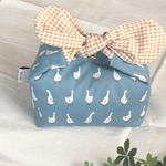 リボン結びのランチbag☆保冷保温ランチbag☆アヒル柄☆【ブルー】