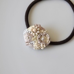 刺繍ヘアゴム　ナチュラル　ピンク　ブーケ