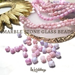 ☆再入荷☆【30pcs】マーブルストーンガラスビーズ　ピンクMIX 22056