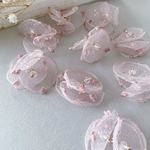 再入荷 4pcs ＊ドット柄 オーガンジーペタル  (くすみピンク) （0258）