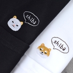 ワンポイント柴犬刺繍Tシャツ 名入れ可《ホワイト・ブラック》ビッグシルエット ユニセックス ポケット キッズ 親子
