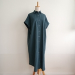 【sara826様ご予約品】くったりワッシャー綿麻　ヘザーワンピース　アンティークグリーン