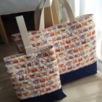 ※現品のみ 乗り物とデニム調のレッスンバッグと上靴入れセット