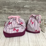 お弁当袋　コップ袋　巾着セット☆北欧　リボン　ストライプ　パープル　ピンク☆女の子