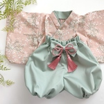 受注製作*北欧風かすみ草柄ベビー袴(ピンク×くすみグリーン)