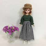 ブライス・りかちゃん人形のハンドメイドドール服*草色のボリューム袖ブラウス