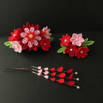 七五三髪飾り　剣寿菊《赤》　つまみ細工　三歳　七歳　成人式　卒業式　初節句