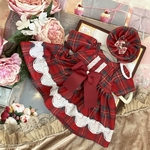 ぬいぐるみのコスチューム　赤タータンワンピ
