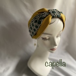 ⭐️capella⭐️タンバリン柄刺繍×リネンのリボン風ターバン　さっと着けてお出かけ〜　リバーシブル