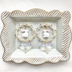 ❤️再販❤️白うさぎとフラワービーズリースのアクセサリー　お花畑　ピアス　イヤリング　ブローチ　昭和レトロ　レトロ　レトロポップ　ファンシー　大ぶり　オーロラハート　アニマルアクセサリー