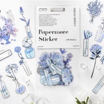 海外　紙モノ　お花のイラスト　ステッカー　ブルー　40枚入り