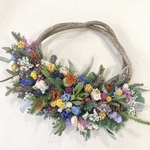 ドライフラワー リース ･:*カラフル リース･:* 27㎝　ブルー イエロー  オレンジ   リース カラフル  初夏 リース ピンク　パープル