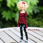 msdr-22-111　赤黒ボーダー長袖Tとスキニーパンツ（momoko/ジェニー/リカちゃんなど1/6人形用）