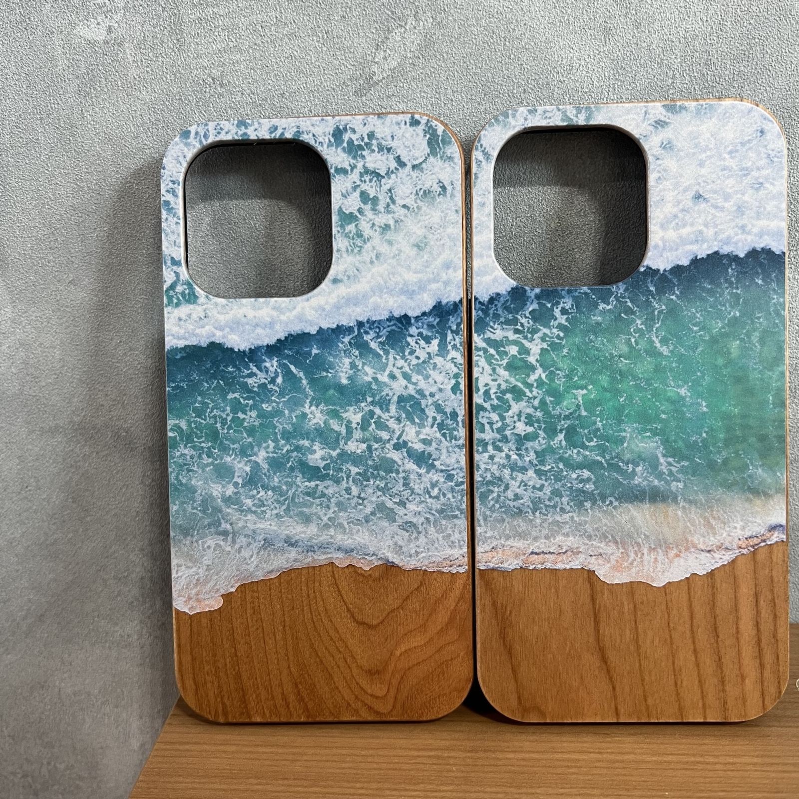 ペア★天然木★海 名入れ可 iPhone(スマホ)ケース2個セット
