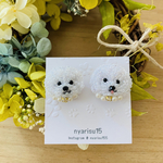 🐻‍❄️ビションフリーゼさんのビーズ刺繍イヤリング✨