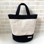 【送料無料】だ円底☆手さげバッグ(レース＆ブラックデニム)